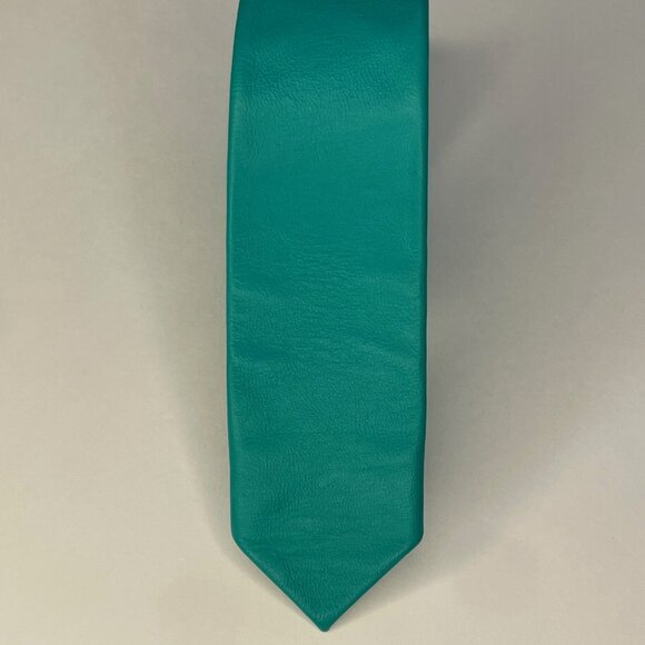 Vintage Unisex Skinny Mint Green Leather Necktie - Picture 4 of 6